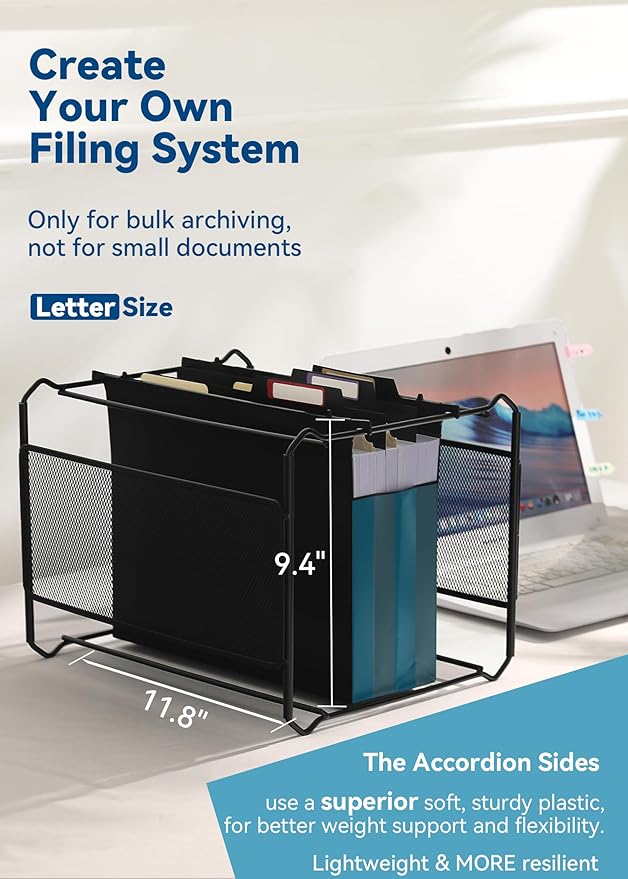 Plastic High Capacity Hanging File Folders, Letter Size, 4" Expanding Accordion Pocket with Movable Dividers, Heavy Duty for Filing Cabinet, Insertable Tabs, 6 Pack