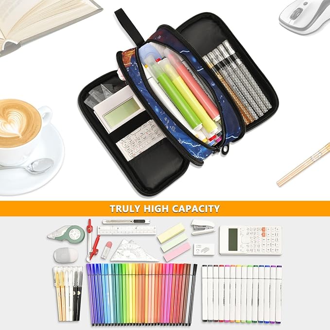 Basketball Lightning Fire Pencil Case Box for kids Teens Boys Girls Large Pencil Pouch with Zipper Compartments Big Capacity Stationery Pen Bag Organizer for Kids Teens Adults School Office