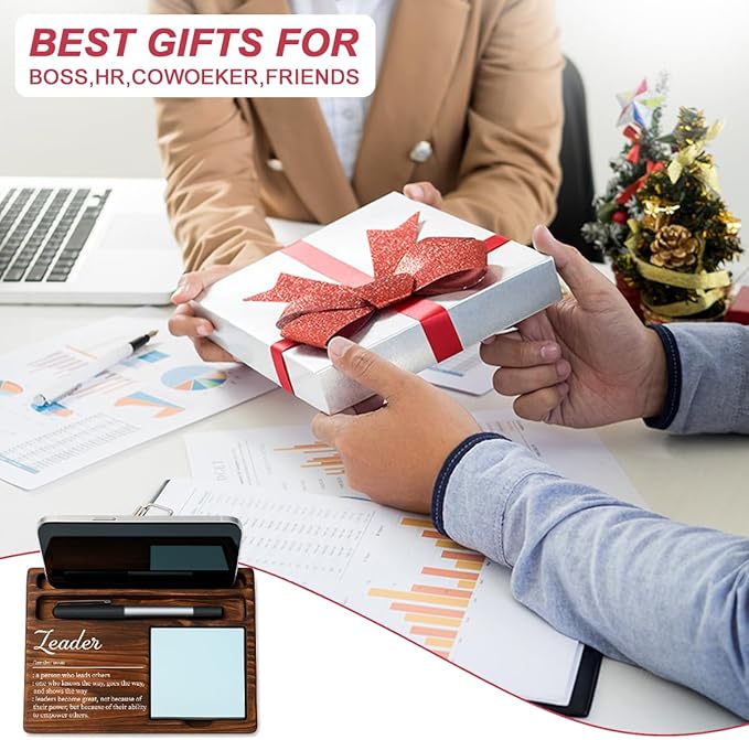 Leader Bosses Day Gifts for Women Men Manager Funny Office Decor for Women Wooden Sticky Note Holder National Boss Day Decorations Gifts for Supervisor Leader HR Men Manager Office Desk Decor