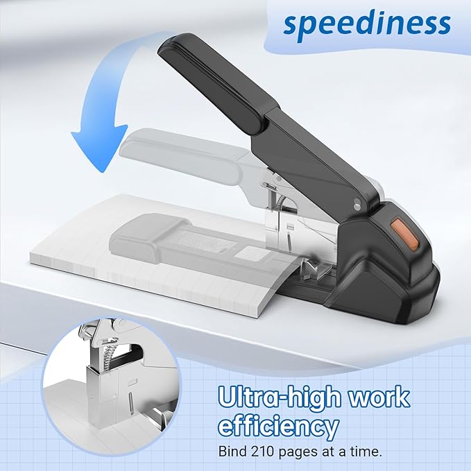 New 240 Sheet Capacity Ergonomic Labor-Saving Heavy Duty Stapler, Metal Manual Stapler with 3000 Staples (23/08mm, 23/15mm, 23/24mm), High Capacity Anti-Jam, Suitable for Office, Home, Black