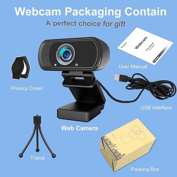 1080p Webcam with Microphone, USB Web Camera 110-Degree View Angle Computer Camera,Webcam Tripod/Privacy Cover included,Plug and Play Web Cam for pc laptop computer mac Video Conferencing Streaming