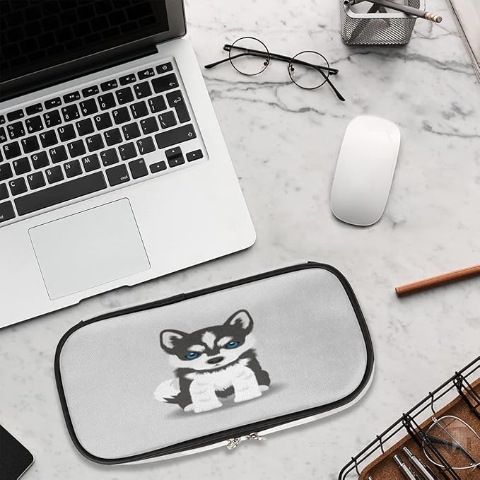 Pardick Husky Dog Big Capacity Pencil Pen Case Cute Dog Large Pencil Pouch with Zipper Compartments Pencil Bag for Boys Girls Adults Student Office School Supplies