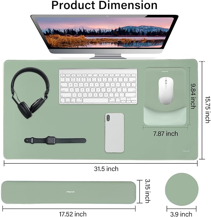 MOSISO Keyboard Mouse Pad Set, Large Gaming Mouse Pad&Rectangular Keyboard Wrist Rest&Mousepad with Wrist Rest&Coaster, Ergonomic Non-Slip&Easy Typing Pad with Curved Silicone Lining, Antique Green