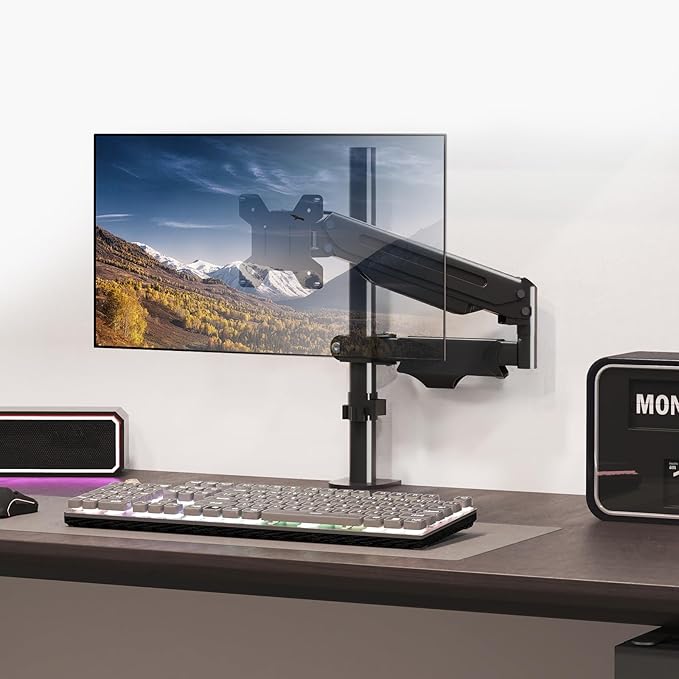 Pholiten Single Monitor Arm, Gas Type Display Arm, Double Articulated, 35MM Pole Mount, Supports 13-32Inches, Load Capacity 22.0 lbs, VESA 75-100mm MD8411DB