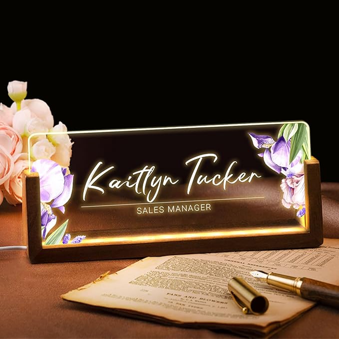 Desk Name Plate Personalized, Custom Office Light Up Name Plate for Desks, Desk Decorations for Women Men Office, Employee Appreciation Gifts for Coworkers
