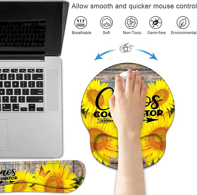 Keyboard Wrist Rest and Mouse Pad Wrist Support Set with Coasters, Chaos Coordinator Wrist Mouse Pad with Non-Slip PU Base for Computer Laptop Home Office Working Studying Easy Typing & Pain Relief