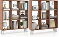 Giantex 9-Cube Open Bookcase of 2, 3-Tier Freestanding Bookshelf with 4 Slanted Legs & 6 Removable Shelves, Modern Cubby Storage Organizer, Wood Display Book Shelf for Living Room Bedroom Study, Brown