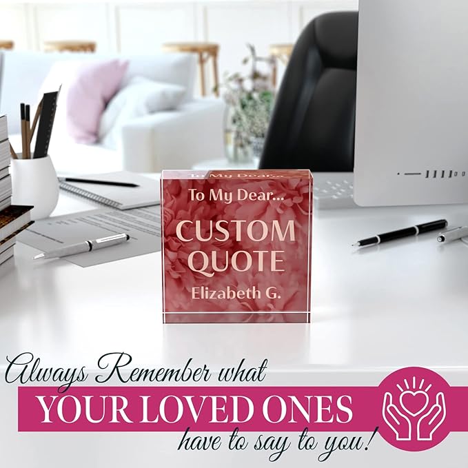 Personalized Gifts, Custom Quote Block Letter Board,Crystal-Clear Acrylic With Gift Box,17 Styles, Holiday and Christmas Gift for Mom, Dad, Girlfriend, Him or Her, Husband, Wife (4"x4, Rosy)