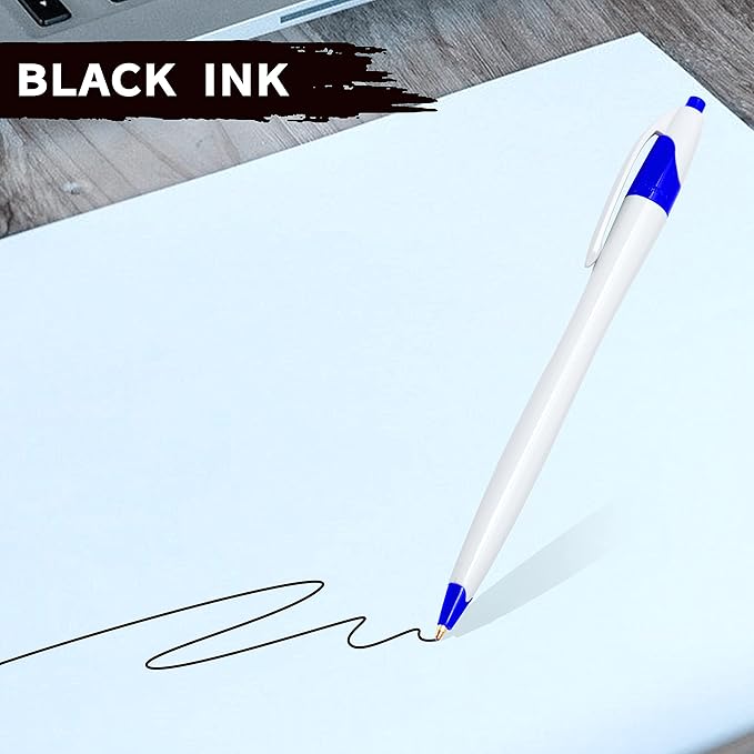 DISCOUNT PROMOS Slim Curvy Ballpoint Pens Set of 10, Bulk Pack - Black Ink, Retractable, Great for Office, School, Tradeshows - Blue Black