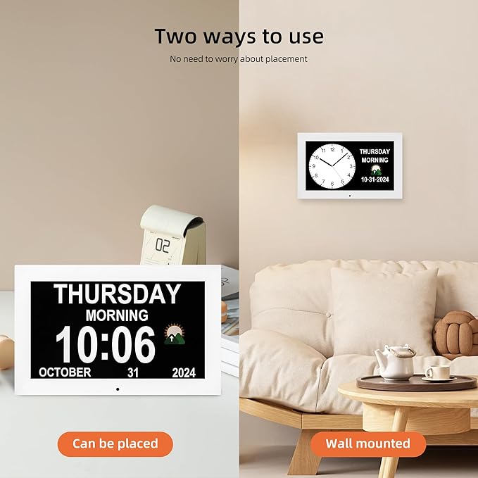 Digital Alarm Clock, Multiple Alarm Functions, Clock with Date and Week, Digital Alarm and Electronic Calendar for Seniors (White, 10inch)