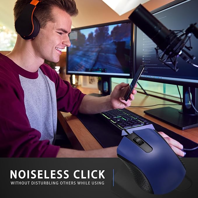 Hoteam 12 Pcs Blue Wired Computer Mouse Bulk Cord USB Computer Mice Ergonomic Wired Mouse for Pcs, Computers, Laptops, Gaming Office Home Supplies