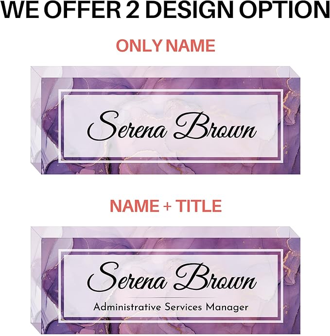Customized Clear Acrylic Thick 8x3" Desk Name Plate Block with Personalized Logo - Professional Office Decor - Customized Acrylic Plate Gift for Teacher Co-workers, Christmas Gifts for Her, Thanksgiving Gifts (Purple Dream)