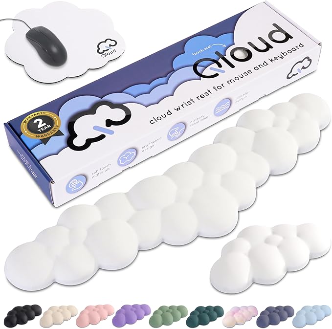 Qloud Cloud Wrist Rest Keyboard Wrist Rest for Computer Keyboard Pad, Cloud Keyboard Wrist Rest, Wrist Pad for Keyboard, Memory Foam, Non Slip Base, Comes with Mouse Pad - White