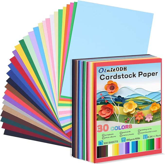 Oleitodh Colored Cardstock Bulk 300 sheets, 8.5” x 11” Cardstock Paper 30 Assorted Colors Construction Paper,180 GSM Card Stock Scrapbooking Supplies for Diy Crafts Cricut Card Making