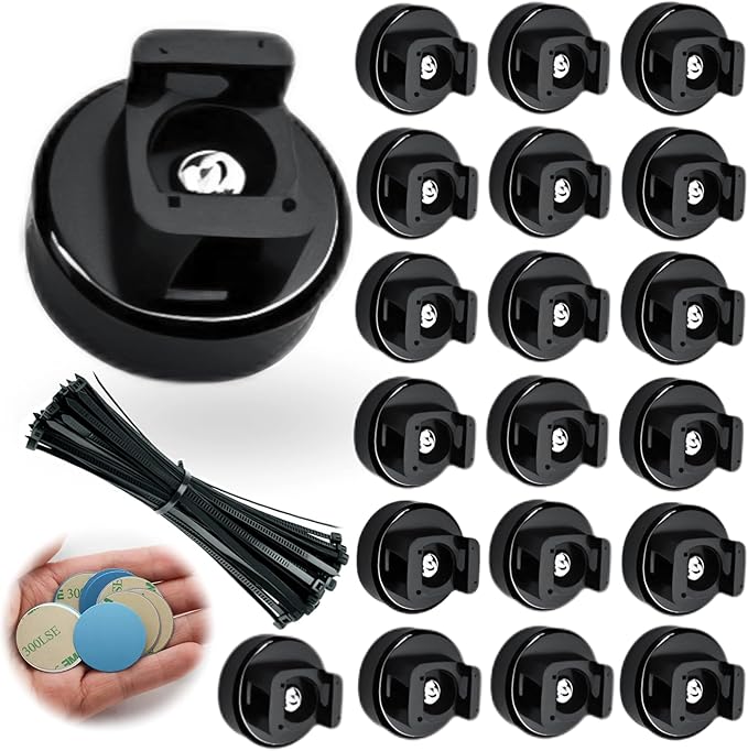 20 Pcs Magnetic Cable Zip Tie Mounts with Duty Zip | Multipurpose Magnetic Cable Holder for Cable Management | Includes Adhesive Tabs for Non-metal Surfaces, Suitable for Walls, Tables and Cars