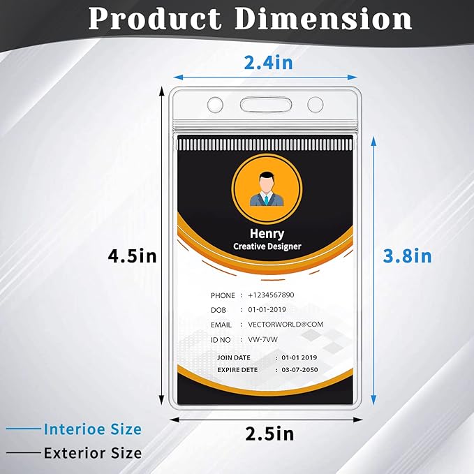 120 Pack Plastic Badge Holder, Vertical ID Badge Holder, Clear Waterproof ID Card Holder with Resealable Zip, 2.5" x 3.8" Name Tag Holder for Nurses and Office, Fits ID Card/Credit Card/Student Card