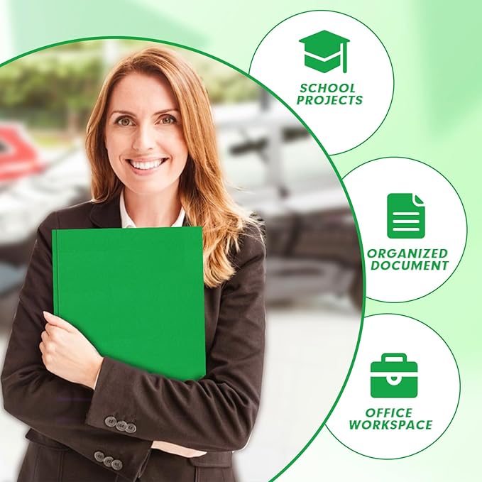 Two Pocket Folders, PANDRI 30 Pack Two Pocket Folders with Prongs, 3 Prong Folders Designed for Office and Classroom, Letter Size Green