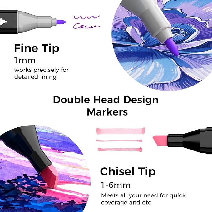 Soucolor Alcohol Markers 168 Colors with Case & Holders, Dual Tips Chisel & Fine Art Markers for Adult Coloring Kids Drawing, Artist Markers Art Supplies for Blending Sketching
