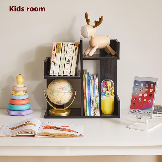 Book Organizer for Desk, Cute Desk Top Organizing, Tree Bookshelf Unique Nursery Bookcase, Book Ends for Desk, Book Holder for Shelf Black YD-DSR002B
