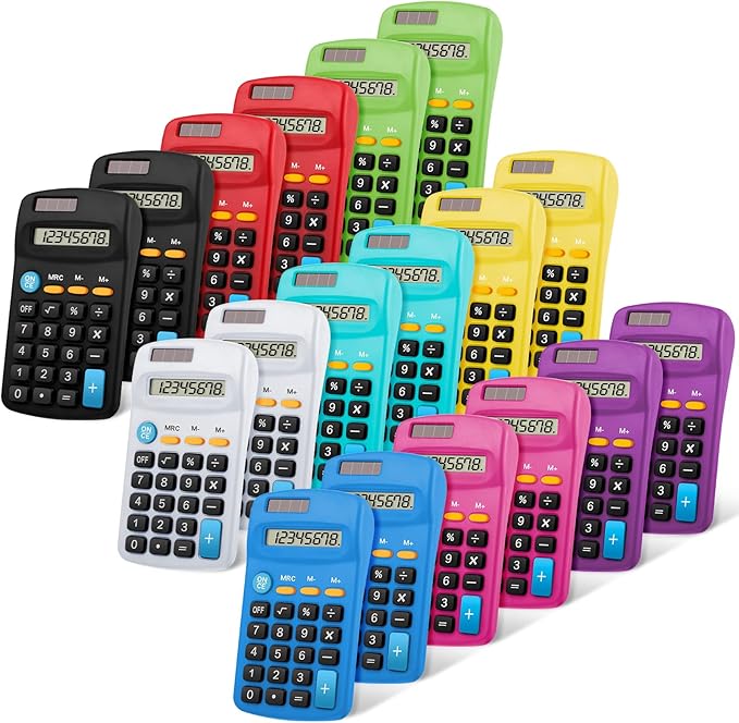 18 Pieces Bulk Pocket Size Student Function Calculator Mini Colorful Basic Solar Battery Calculator for Christmas Student School Gifts Home Office Desktop Accounting Tools