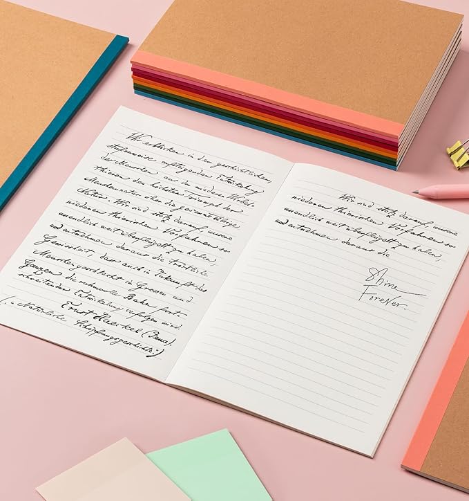 ALKALO 120 Pack Lined Notebook Journals Bulk, A5 College Ruled Composition Notebook, 8.3”x 5.5”, Kraft Cover with Rainbow Spines, 15 Colors 60 Pages for School Office Travel