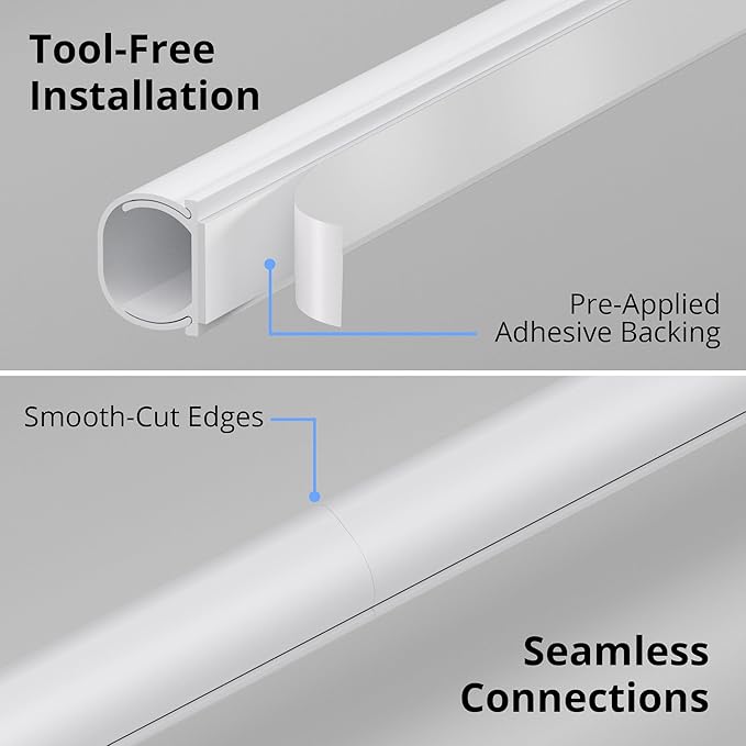 ZhiYo 85in Cord Hider for One Wire, Self-Adhesive Cord Covers for Wires on Wall, Paintable TV Cable Hider Wire Covers for Cords, White Cable Management Raceway Channel, 6X L14in, W0.5in H0.4in