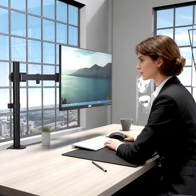 Single Monitor Desk Mount, Heavy Duty Adjustable Monitor Stand for 13"-32" Screen, Monitor Arm Desk Mount Holds Up to 22lbs with C Clamp/Grommet Base