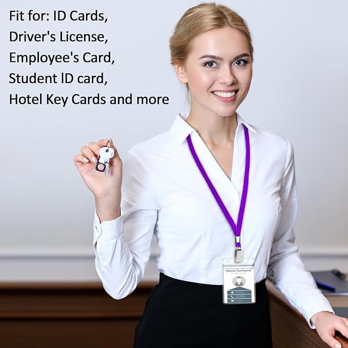 400 Pack Colored Neck Lanyard Bulk with ID Card Holder Lanyards for ID Badges Vertical Name Badge ID Card Holders Flat Neck Lanyards with Clip for Nurses Teacher Students, Multicolor