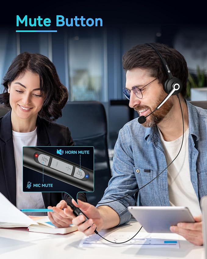 USB Headset with Microphone, Computer Headphones for PC Laptop, Wired Work Headset with Noise Canceling Microphone & In-line Control for Home Office, Teams Meetings, Online Class, Call Center, Zoom