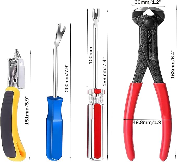Sichgitzo 4-Piece Staple & Tack Remover Tool Set - Professional Upholstery Nail Puller, Staple Lifter, Glue Remover & Pliers for Furniture, Floor, Wood, Photo Frames & Car Interiors