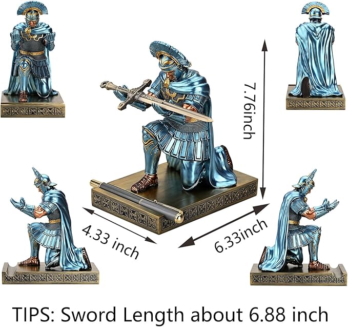 Centurion Cloak Warrior Knight Pen Holder Mobile Phone Stand Desk Organizers and Accessories as Gift for Office and Home (Blue)