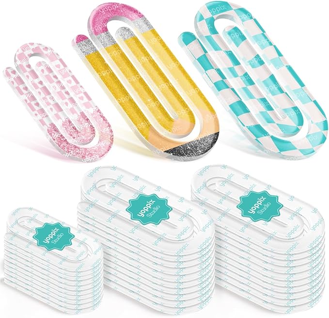 YOPPIX 30 Pack Sublimation Paper Clips Blanks, 20pcs 3.7"x1.9" + 10pcs 3"x1.5" Clear Acrylic Jumbo Clips for Heat Transfer, DIY Crafts, Office School Supplies, Customizable Gift Ideas