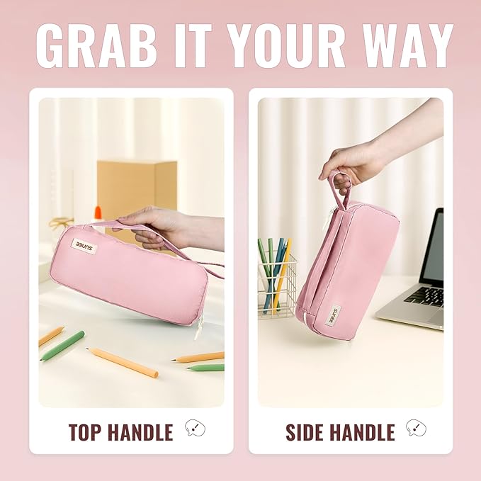 SUNEE Pencil Case, Large Capacity Pencil Pouch, Aesthetic Pen Bag Office Stationery Organizer Simple Sturdy Multifunctional for Teen Girls Women Men, Pink