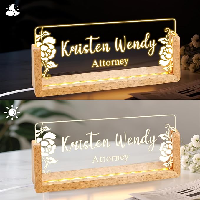 Ships Next Day, Custom Name Plate for Desk - Business Light Up Acrylic Desk Name Plate Personalized Elegant Office Gift for Boss Coworker Teacher Employee Appreciation Gift, Office Decor for Women Men