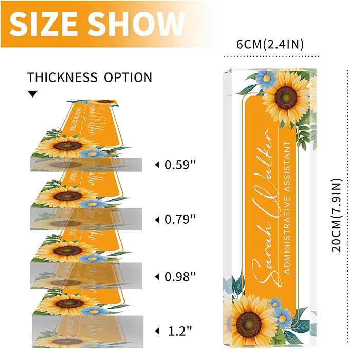 Custom Name Plate for Desk - Desk Name Plate Personalized - Office Desk Accessories - Employee Teacher Appreciation Gifts for Coworkers - Acrylic Sunflowers Office Desk Decor - Office Gifts for Women