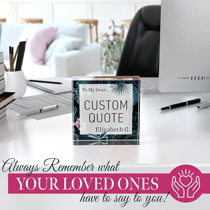 Custom Acrylic Sign Personalized, Custom Desk Name Plate, 18 Styles, (4"x4"), With Gift Box, USA Made by Acryluxe. (Bouquet)