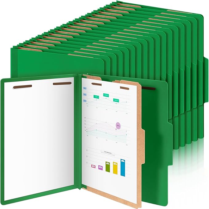 Skyygemm 48 Pcs Classification Folders Letter Size, 1 Divider Pressboard File Folder with Fasteners, Expanding Tax File Organizer Bulk for Teachers, Office, Church, Christmas Donations (Dark Green)