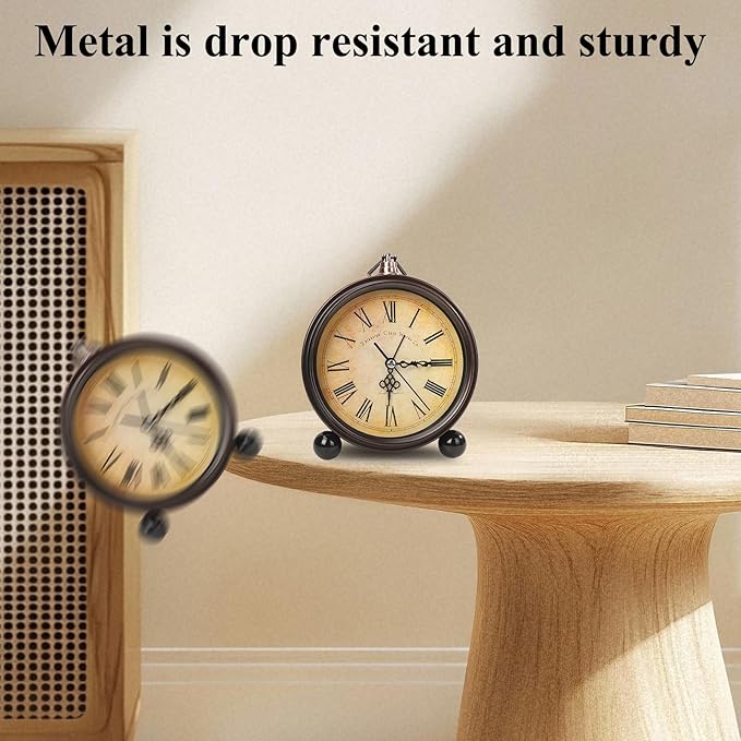 Loud Alarm for Deep Sleepers Desk Vintage Alarm Clock 5.25 inch Small Battery Operated Retro Clock Bedroom Live Room Decor Gift Clock