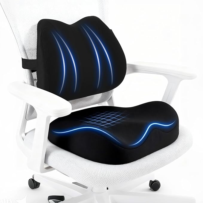 Seat Cushion Lumbar Support Pillow for Office Chair, X Large Memory Foam Chair Cushions for Sciatica Tailbone Pain Relief Coccyx Pad for Wheelchair, Car, Home, Office, Desk