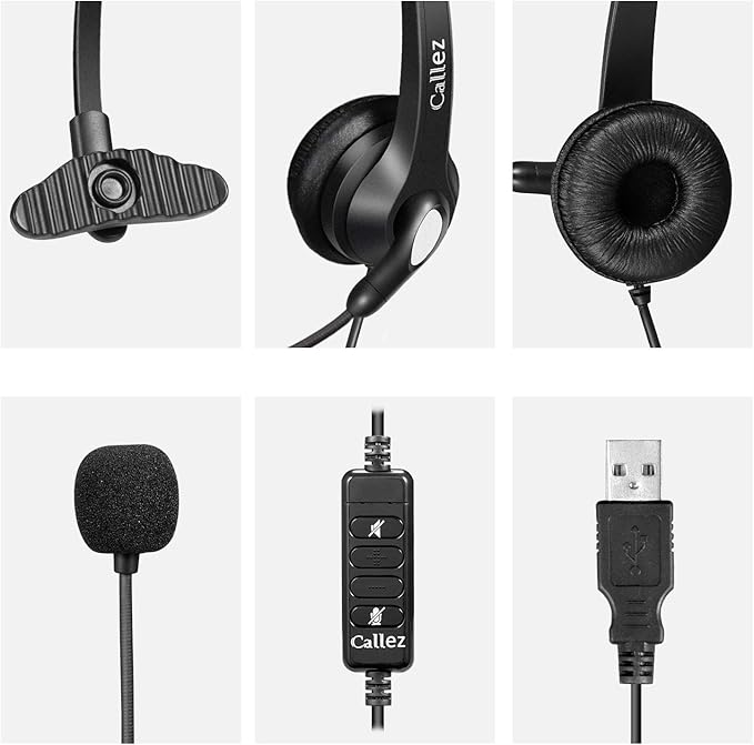Callez USB Headset with Microphone Noise Cancelling & Audio Controls, Wideband Computer Headphones for Business UC Skype Lync Softphone Call Center Office, Clearer Voice, Super Light, Ultra Comfort