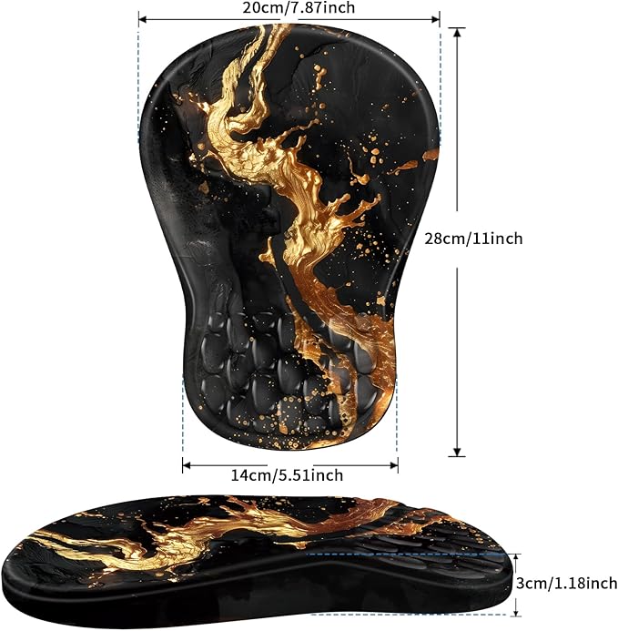 YIWEI Ergonomic Mouse Pad with Wrist Rest - Comfortable Office Mousepad with Memory Foam Wrist Support for Carpal Tunnel Relief, Mouse Pads with Non-Slip Base for Gaming and Home (Gold)