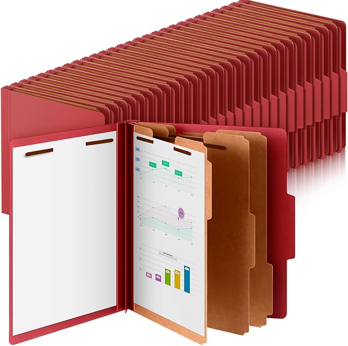 Skyygemm 72 Pcs Classification Folders Letter Size, 3 Divider Pressboard File Folder with Fasteners, Expanding File Organizer Bulk for Teachers, Clergy, Office, Church, Christmas Donations (Red)