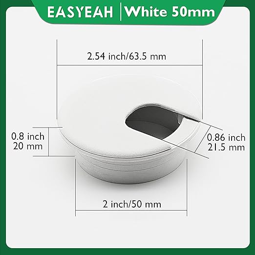 10 Pcs Desk Grommet 2" / 50 mm, Desk Cord Hole Cover, Cable Grommet ABS Plastic, Desk Hole Grommet for Home & Office Pc, Detachable Cable Cord Organizer-White