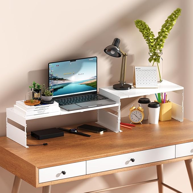 Adjustable Metal Bedside Shelf – Stackable Shelf for Bedroom, Living Room, Office, Space-Saving Storage Organizer, Easy Assembly，Sleek Matches Any Decor（2PACKS/White