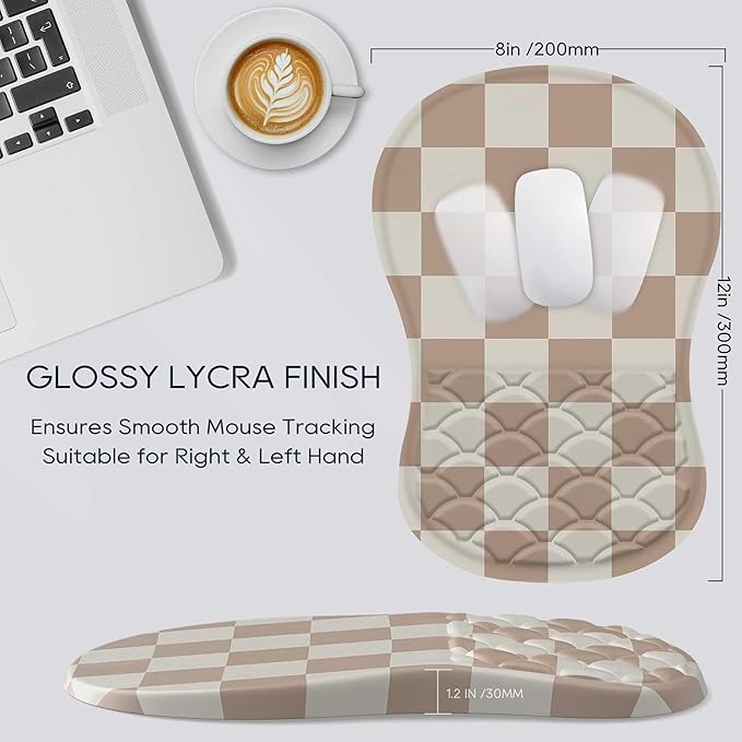 Ergonomic Mouse Pad with Wrist Support, Wrist Rest Mousepad for Carpal Tunnel Pain Relief, Memory Foam with Massage Design, Non-Slip Pu Base for Office and Home,Checkered