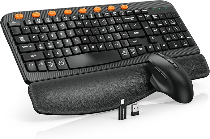 Wireless Keyboard and Mouse Combo, Ergonomic Wave Keys, Cushioned Plam Rest, Comfortable Silent Natural Typing, 2.4G Lag-Free, Full Size Keyboards Cordless Set for Multi-OS, Windows/Mac -SABLUTE