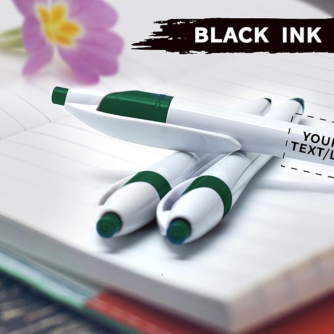 DISCOUNT PROMOS Custom Slim Curvy Ballpoint Pens Set of 50, Personalized Bulk Pack - Black Ink, Retractable, Great for Office, School, Tradeshows - Green