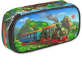 Pardick Vintage Steam Train Big Capacity Pencil Pen Case Cute Steam Train Large Pencil Pouch with Zipper Compartments Pencil Bag for Boys Girls Adults Student Office School Supplies