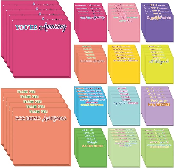 Yinder 48 Pcs Employee Appreciation Sticky Notes New Year Gift Bulk Motivation Sticky Note Pads Inspirational Gift for Teacher Nurse Staff Coworker Office Supply 3 x 3'' (Appreciation,Dark Color)