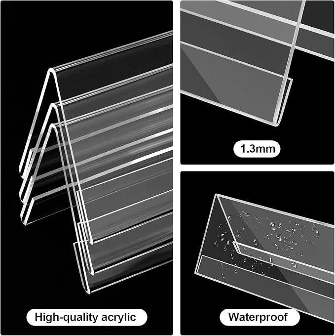 30 Pcs Mini Acrylic Sign Holder, 2.5x3.5 Inch Small Clear Acrylic Name Plate for Desk, V-Shaped Name Signs Display Stand for Office Business Conference School Store